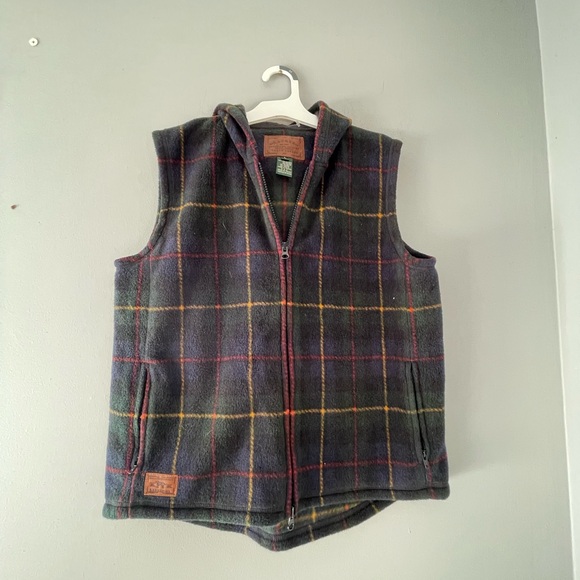 Lauren Ralph Lauren Tartan Plaid Fleece Vest With Hood Size L - Picture 1 of 9